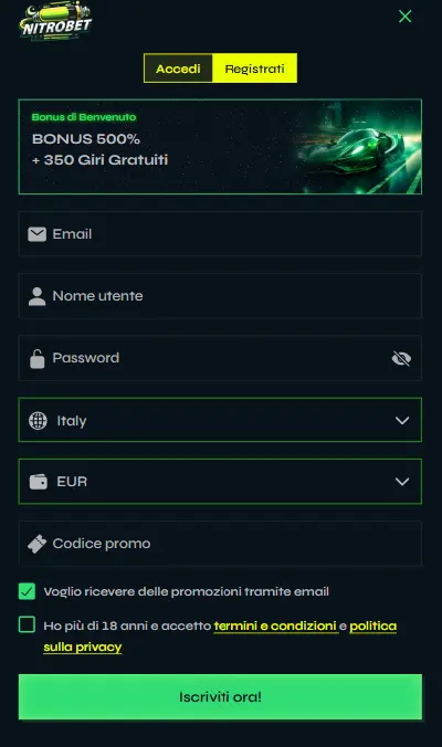Accesso e login all'account Nitrobet Casino